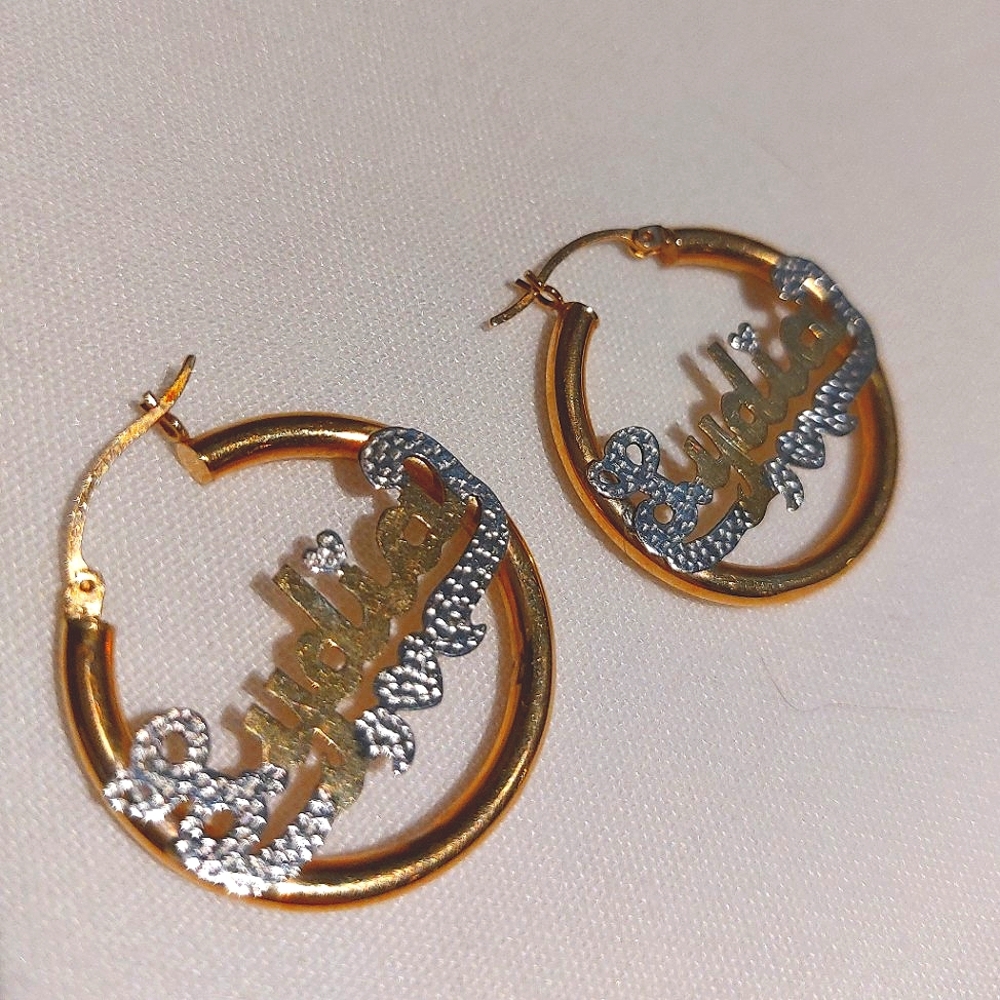 14k gold Lydia name plate earrings